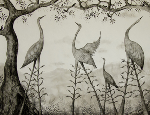 Nature Entwined chinese paper, ink and pencil by Anna Glynn